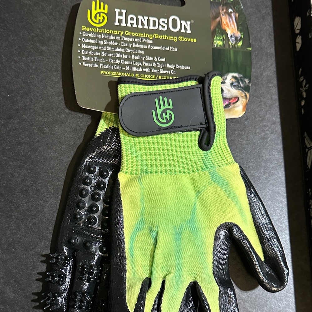 Green and Black Grooming Gloves
